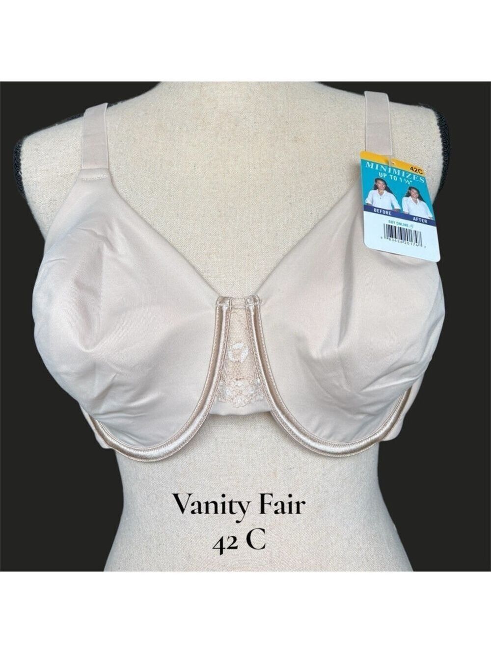 Vanity Fair Full Figure Minimizer Underwire Bra. Damask Neutral 42C. New w/ tags